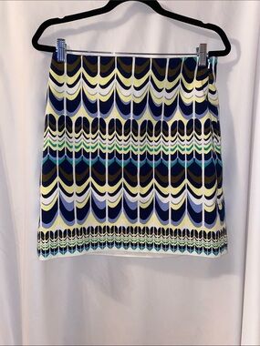 Talbots Cotton Mini Skirt Retro Wave Geometric Petite Office like new size 6